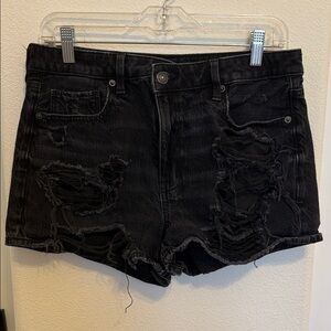 Distressed Black Denim Shorts